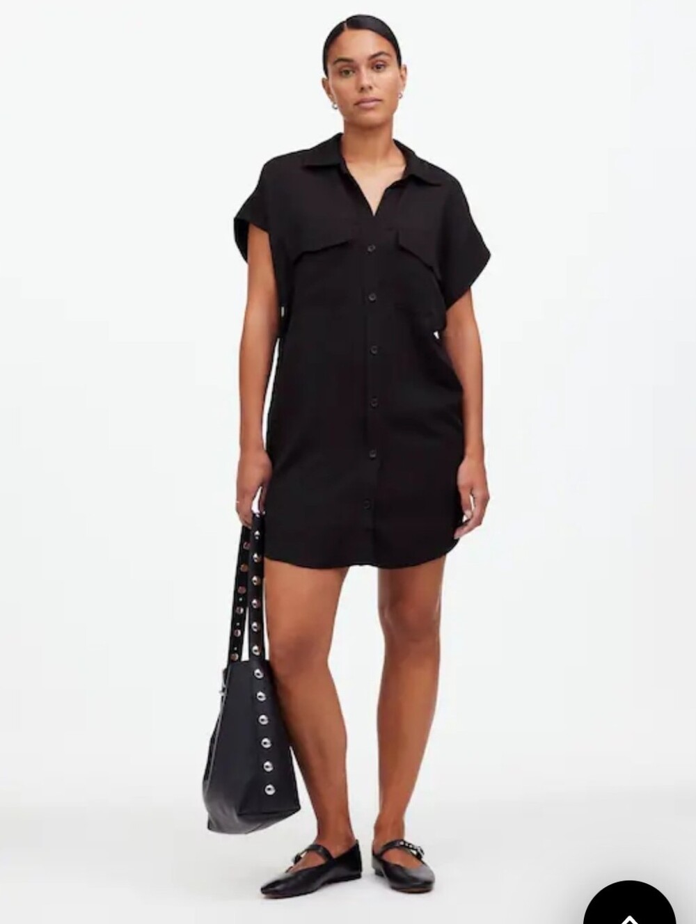 Madewell Black Utility Pocket Boxy Button-Front Shirt Mini Dress, Size Large
